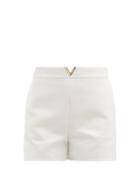 Matchesfashion.com Valentino - V-gold Cotton-blend Gabardine Shorts - Womens - White