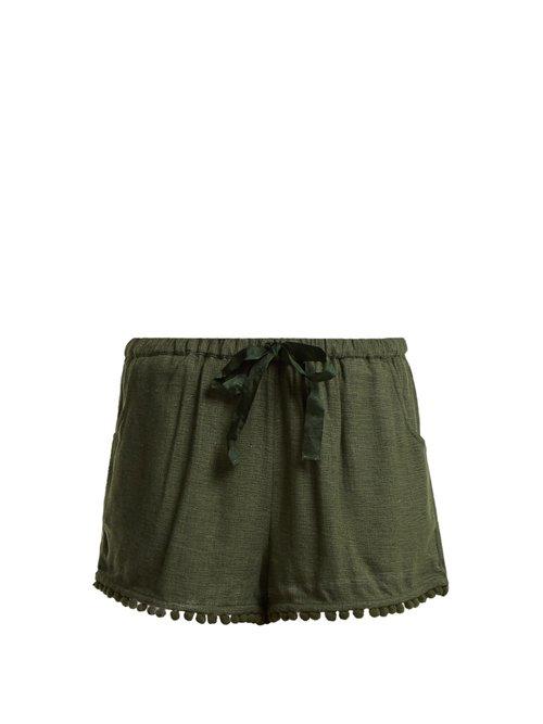 Matchesfashion.com Figue - Maja Tassel Hem Silk Blend Shorts - Womens - Khaki