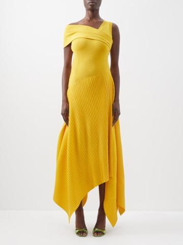 Az Factory - Asymmetric Pleated Stretch-knit Midi Dress - Womens - Yellow