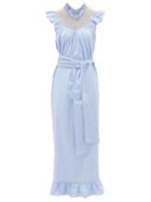 Matchesfashion.com Loretta Caponi - Delfina Smocked Gingham Cotton Maxi Dress - Womens - Blue Print
