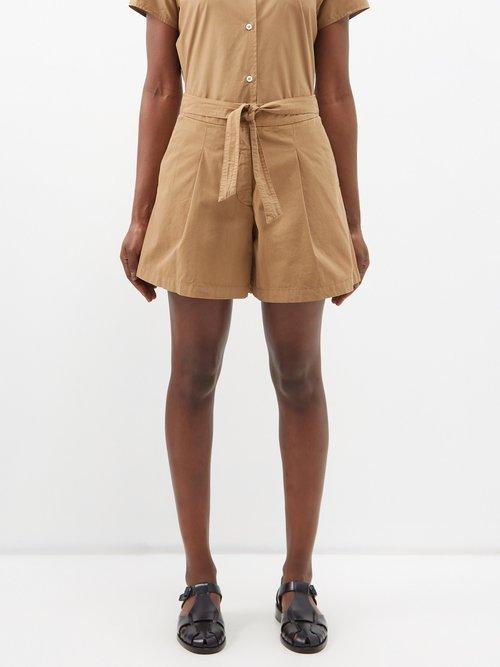 A.p.c. - Canberra Pleated Cotton-canvas Shorts - Womens - Brown