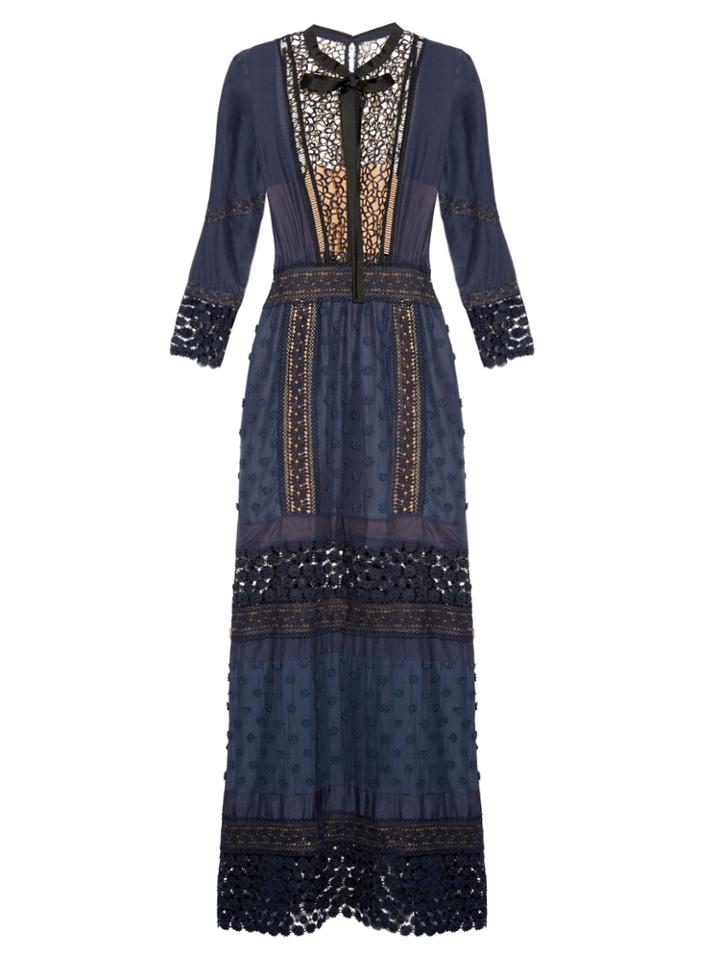 Self-portrait Spring-lace Long-sleeved Pleated Dress