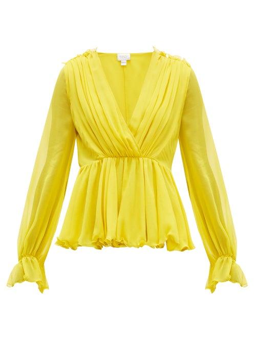 Matchesfashion.com Giambattista Valli - Ruffled Silk Blouse - Womens - Yellow