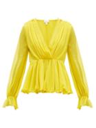Matchesfashion.com Giambattista Valli - Ruffled Silk Blouse - Womens - Yellow