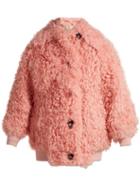 Matchesfashion.com Miu Miu - Button Front Shearling Bomber Jacket - Womens - Pink