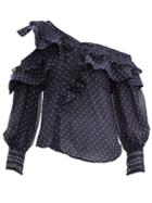 Matchesfashion.com Self-portrait - Ruffled Off The Shoulder Dobby Blouse - Womens - Navy