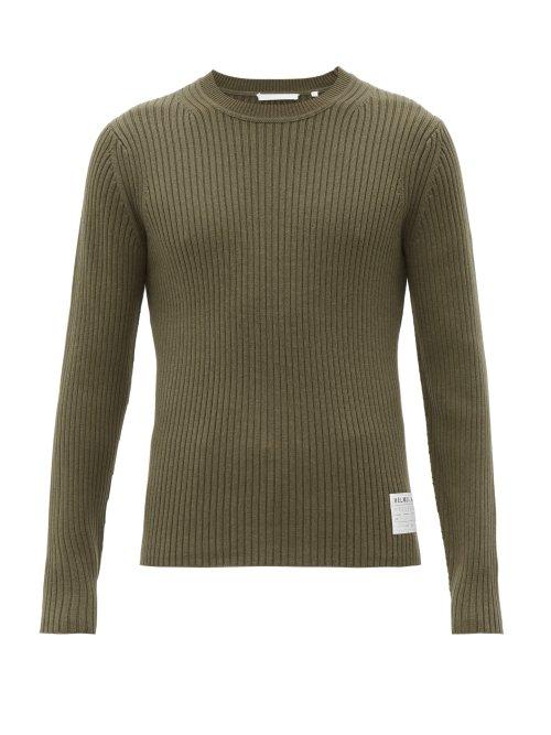 Matchesfashion.com Helmut Lang - Ribbed Knit Wool And Cotton Blend Sweater - Mens - Khaki