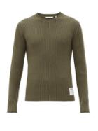 Matchesfashion.com Helmut Lang - Ribbed Knit Wool And Cotton Blend Sweater - Mens - Khaki