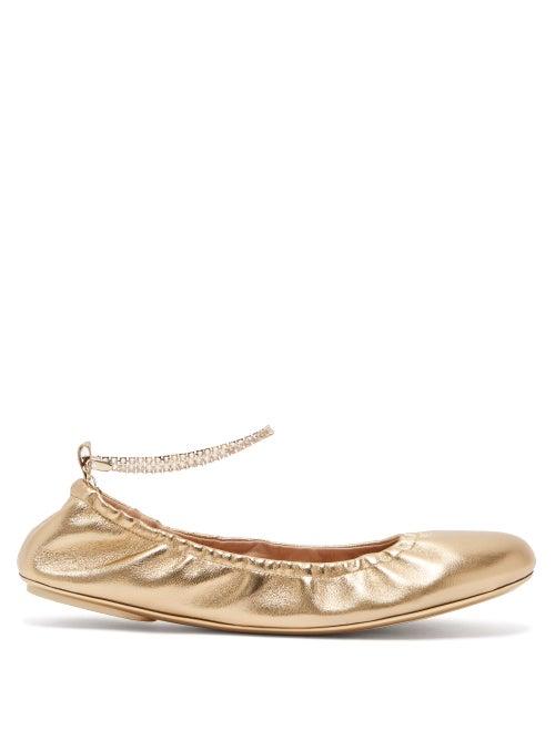 Matchesfashion.com Gianvito Rossi - Crystal-embellished Anklet-chain Leather Pumps - Womens - Gold