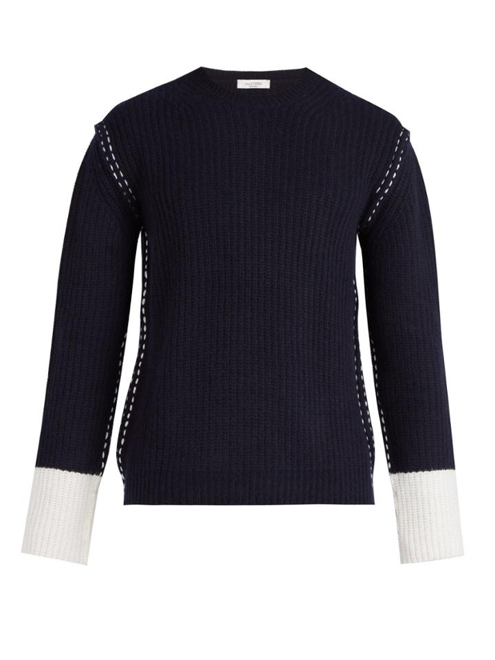 Valentino Contrast Cuff Wool And Cashmere Knit Sweater