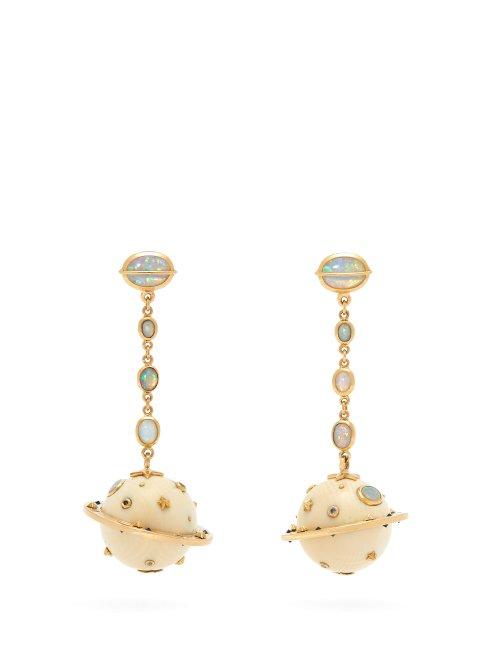 Matchesfashion.com Bibi Van Der Velden - Galaxy Saturn 18kt Yellow Gold And Opal Earrings - Womens - White