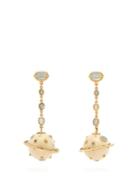 Matchesfashion.com Bibi Van Der Velden - Galaxy Saturn 18kt Yellow Gold And Opal Earrings - Womens - White