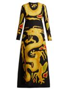 Matchesfashion.com Valentino - Dragon Print Virgin Wool Blend Crepe Gown - Womens - Black Print