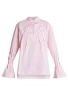 Matchesfashion.com Teija - Pintucked Bell Cuff Cotton Blouse - Womens - Light Pink