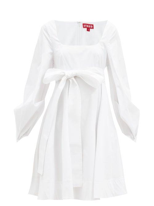 Matchesfashion.com Staud - Isabella Square-neck Cotton-blend Mini Dress - Womens - White