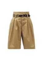 Matchesfashion.com La Fetiche - Jack High-rise Pleated Cotton-gabardine Shorts - Womens - Beige