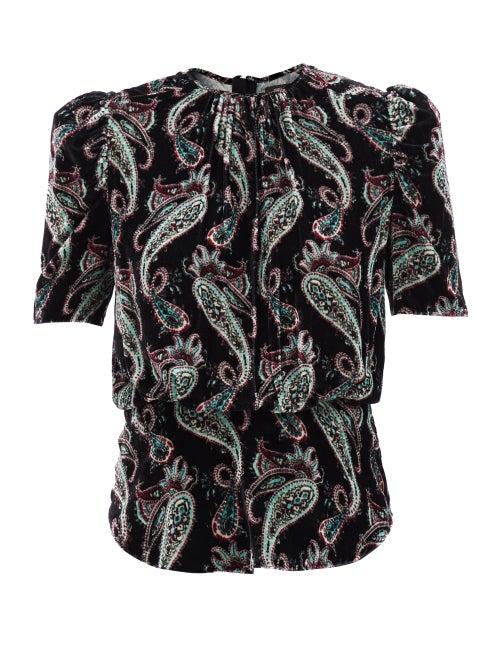 Isabel Marant - Udellnad Paisley-print Velvet Top - Womens - Black Multi