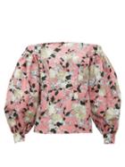 Matchesfashion.com Erdem - Dayla Off The Shoulder Floral Print Cotton Blouse - Womens - Pink Print