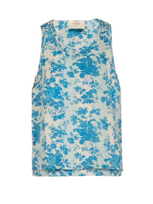 Matchesfashion.com By Walid - Layered Floral Print Silk Tank Top - Mens - Blue White