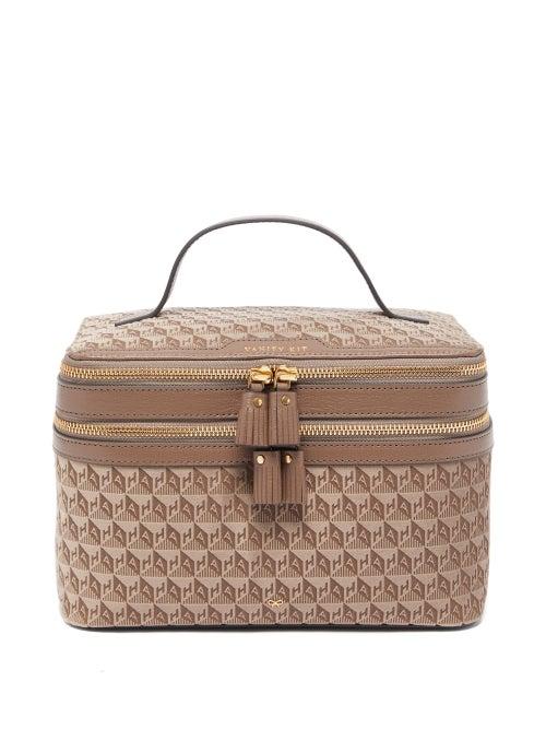 Anya Hindmarch - Logo-flocked Leather-trim Cosmetics Case - Womens - Beige