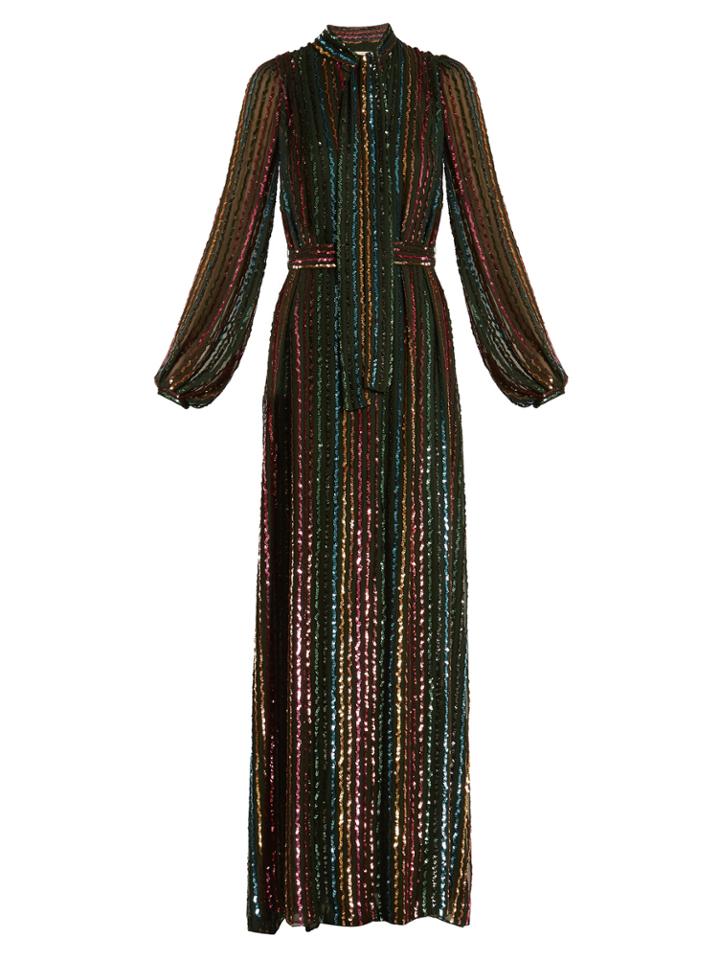 By. Bonnie Young Sequin-embellished Tie-neck Silk-chiffon Gown