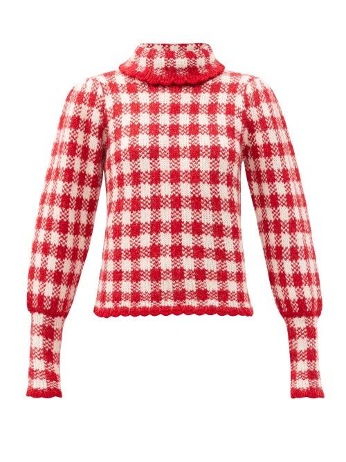 Matchesfashion.com Shrimps - Elisa Roll-neck Gingham Wool Sweater - Womens - Red White