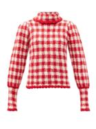 Matchesfashion.com Shrimps - Elisa Roll-neck Gingham Wool Sweater - Womens - Red White