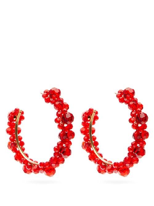 Matchesfashion.com Simone Rocha - Crystal Daisy Hoop Earrings - Womens - Red
