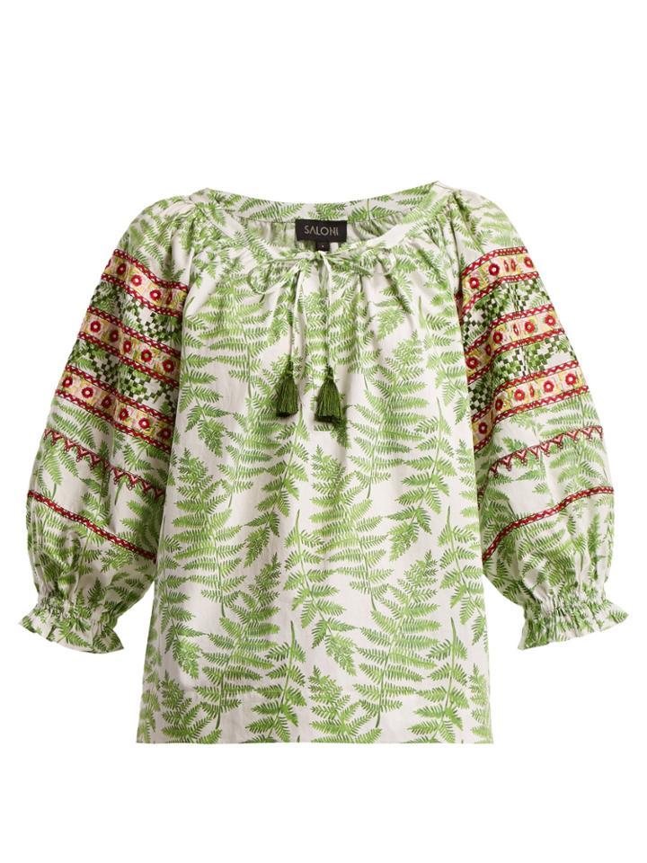 Saloni Polly Fern-print Cotton Top