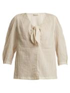 Masscob Striped Knot-front Cotton Top