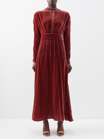 Raquel Diniz - Yang Velvet Midi Dress - Womens - Mid Red