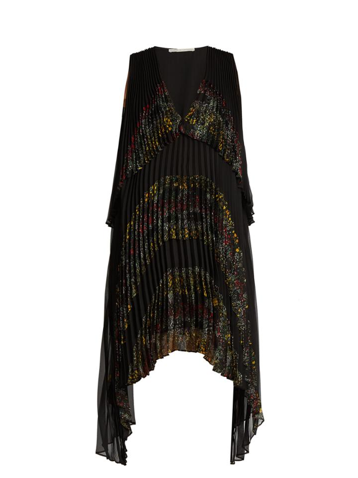 Marco De Vincenzo V-neck Floral-panelled Pleated Dress