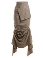 A.w.a.k.e. Ruched Checked Wool Skirt