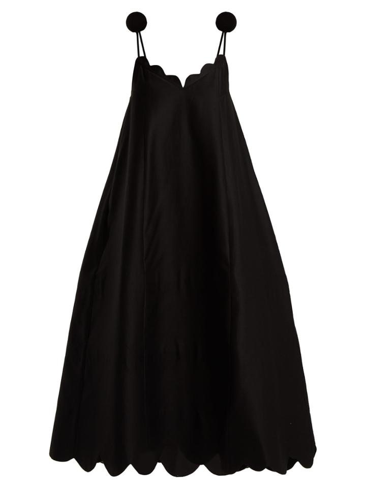 Vika Gazinskaya Scallop-edge Pompom-shoulder Maxi Dress