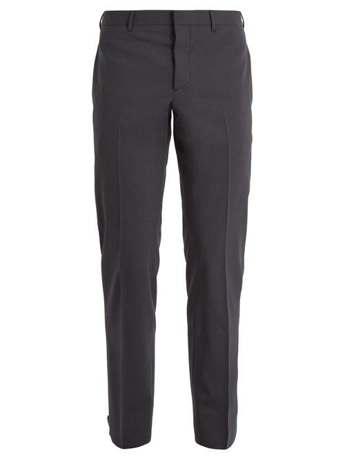 Matchesfashion.com Prada - Slim Leg Ankle Button Wool Blend Trousers - Mens - Grey