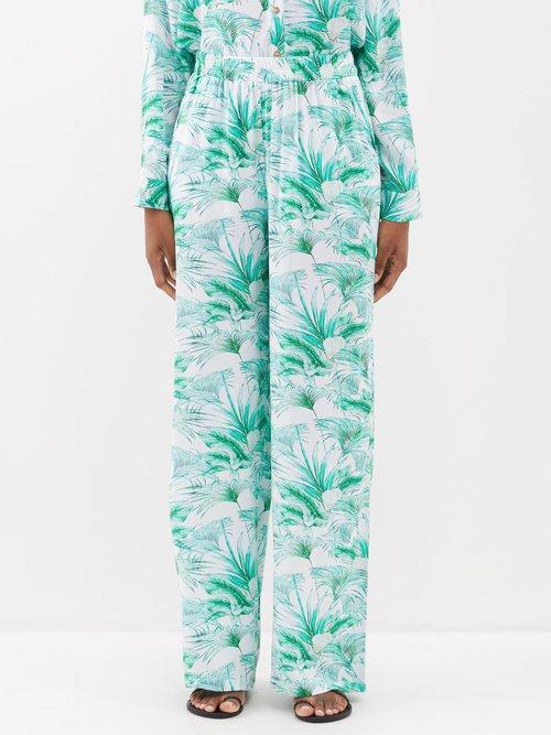 Melissa Odabash - Olivia Palm-print Twill Straight-leg Trousers - Womens - Green Print