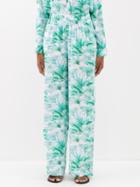 Melissa Odabash - Olivia Palm-print Twill Straight-leg Trousers - Womens - Green Print