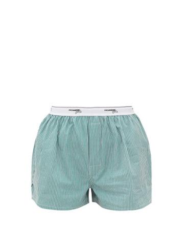 Hommegirls - Logo-waistband Striped-cotton Pyjama Shorts - Womens - Green Stripe