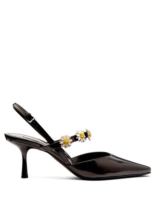 Matchesfashion.com Fabrizio Viti - Bea Daisy Embellished Leather Slingback Pumps - Womens - Black White