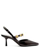 Matchesfashion.com Fabrizio Viti - Bea Daisy Embellished Leather Slingback Pumps - Womens - Black White