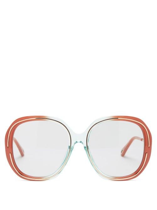 Chlo - Kheene Oversized Acetate Sunglasses - Womens - Brown Blue