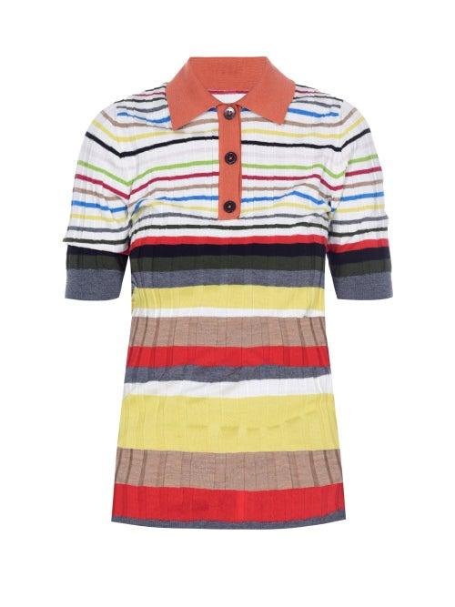 Ladies Rtw Marni - Striped Ribbed Wool Polo Shirt - Womens - Multi