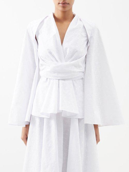 E.stott - Dash Wrap-front Detachable-sleeve Cotton Top - Womens - White
