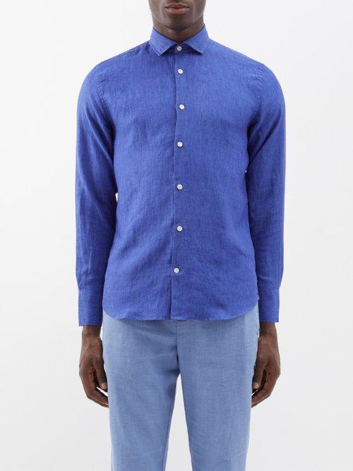 Frescobol Carioca - Antonio Linen Shirt - Mens - Navy