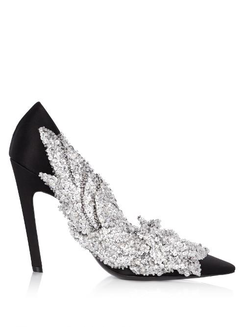 Balenciaga Sequin-embellished Satin Pumps