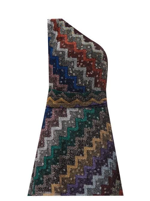 Matchesfashion.com Missoni - One-shoulder Polka-lined Chevron-striped Dress - Womens - Multi