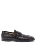 Matchesfashion.com Bottega Veneta - Alligator-effect Leather Loafers - Mens - Dark Brown