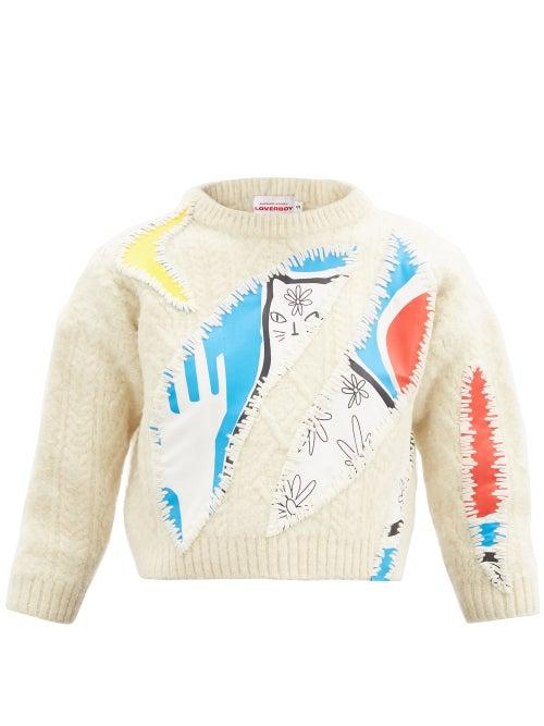 Matchesfashion.com Charles Jeffrey Loverboy - Cat-print Appliqu Wool Sweater - Womens - Beige Multi