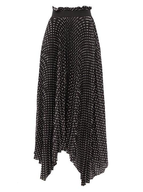 Matchesfashion.com Alexandre Vauthier - Polka-dot Print Asymmetric Pleated Twill Skirt - Womens - Black Multi