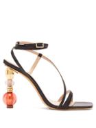 Matchesfashion.com Jacquemus - Bordighera Beaded Heel Leather Sandals - Womens - Black